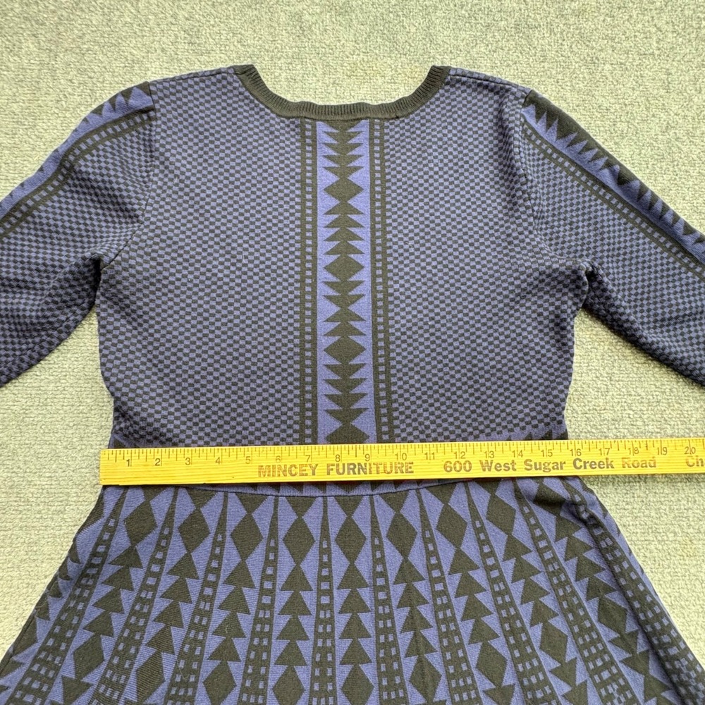 Nina Leonard‎ Sweater Dress Womens L Blue Black Geometric Aztec Boho Artsy Fairy - Picture 10 of 11